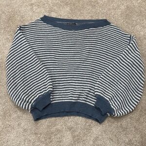 Emery Rose Blue Striped Blouse Women's Medium Casual Short Sleeve Top